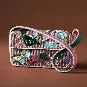 NWT Anthropologie Fiona Beaded Butterfly Bag